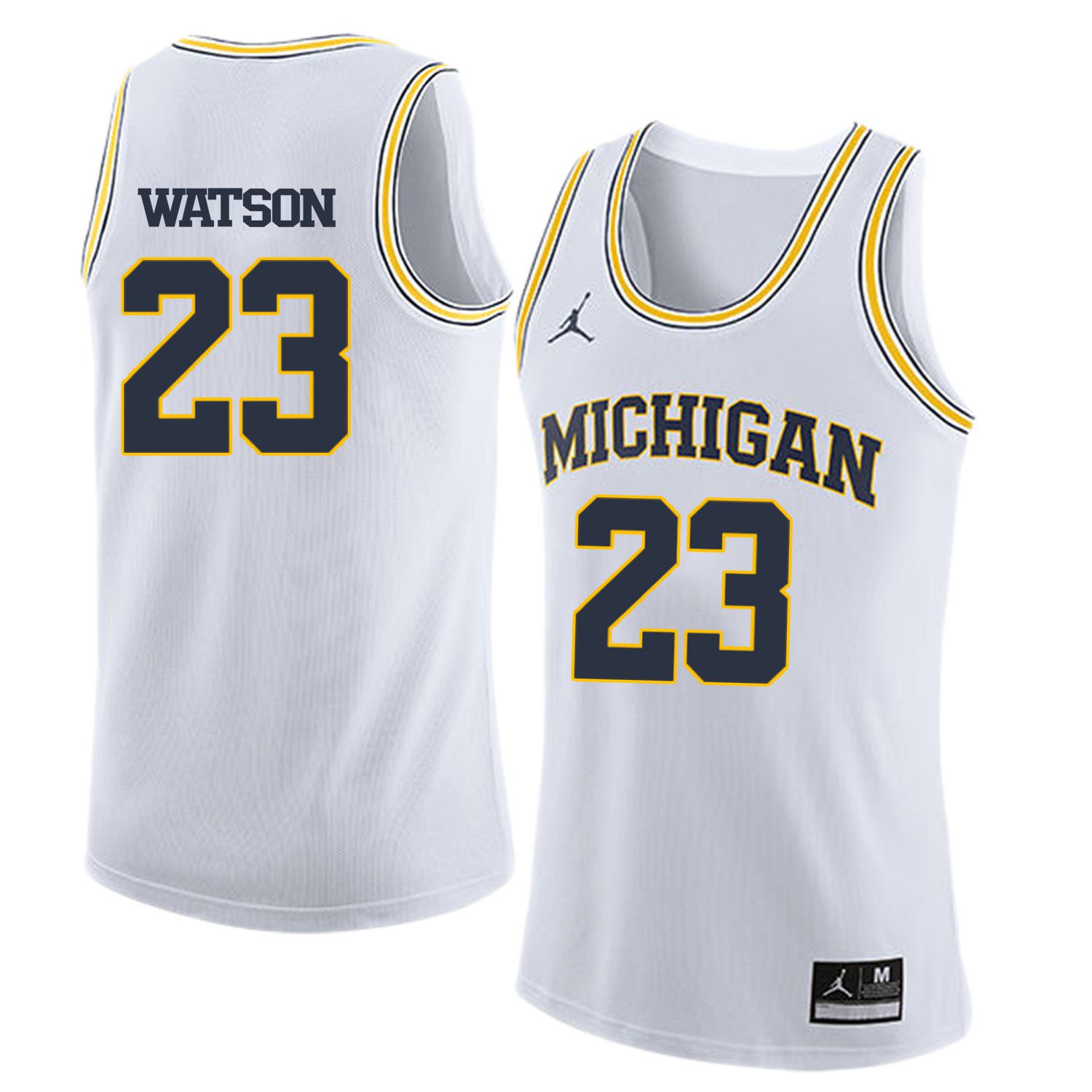 Men Jordan University of Michigan Basketball White #23 Watson Customized NCAA Jerseys